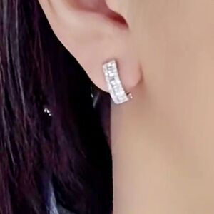 925 Silver Plated Pave CZ Huggie Hoop Earrings Incredible Sparkle